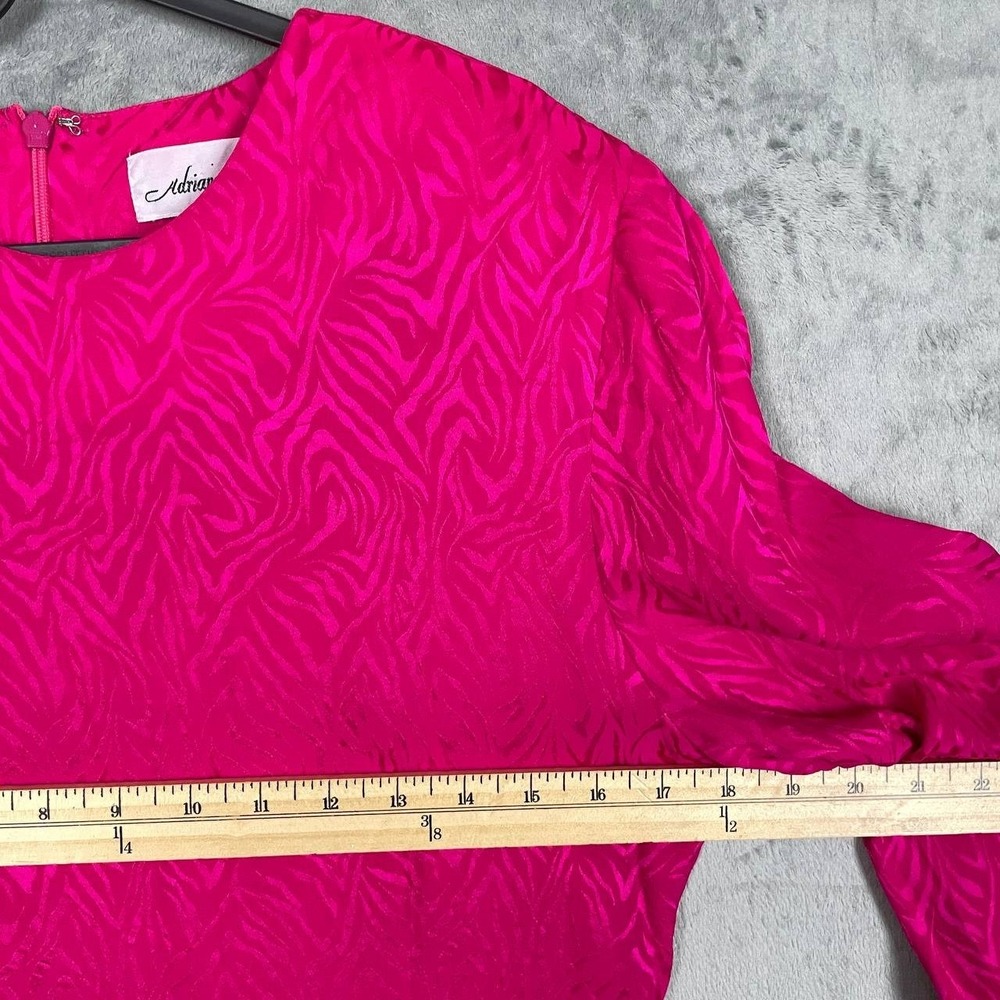 Vintage Adrianna Papell 100% Silk Fuchsia Long Sleeve Tiered Ruffle Midi Dress M - Picture 6 of 10